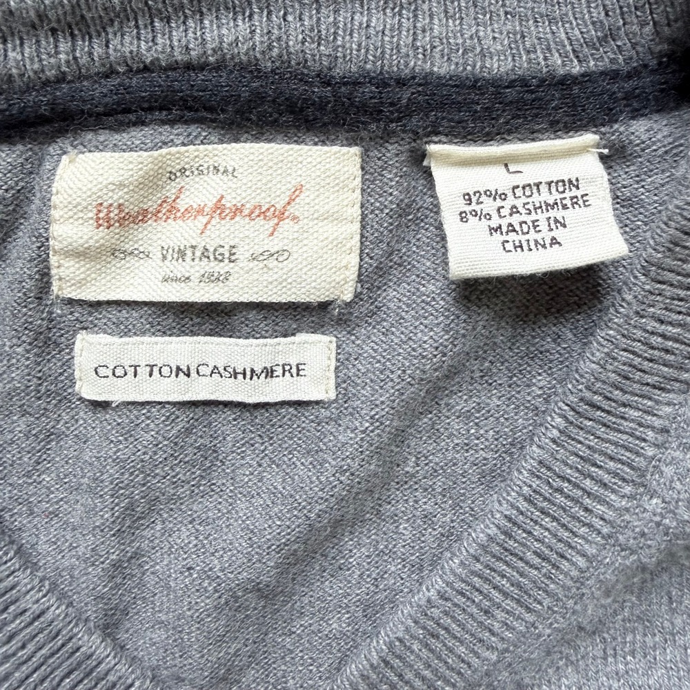Weatherproof Vintage Mens Gray Cotton Cashmere V-Neck Sweater Size Large L - Picture 7 of 7